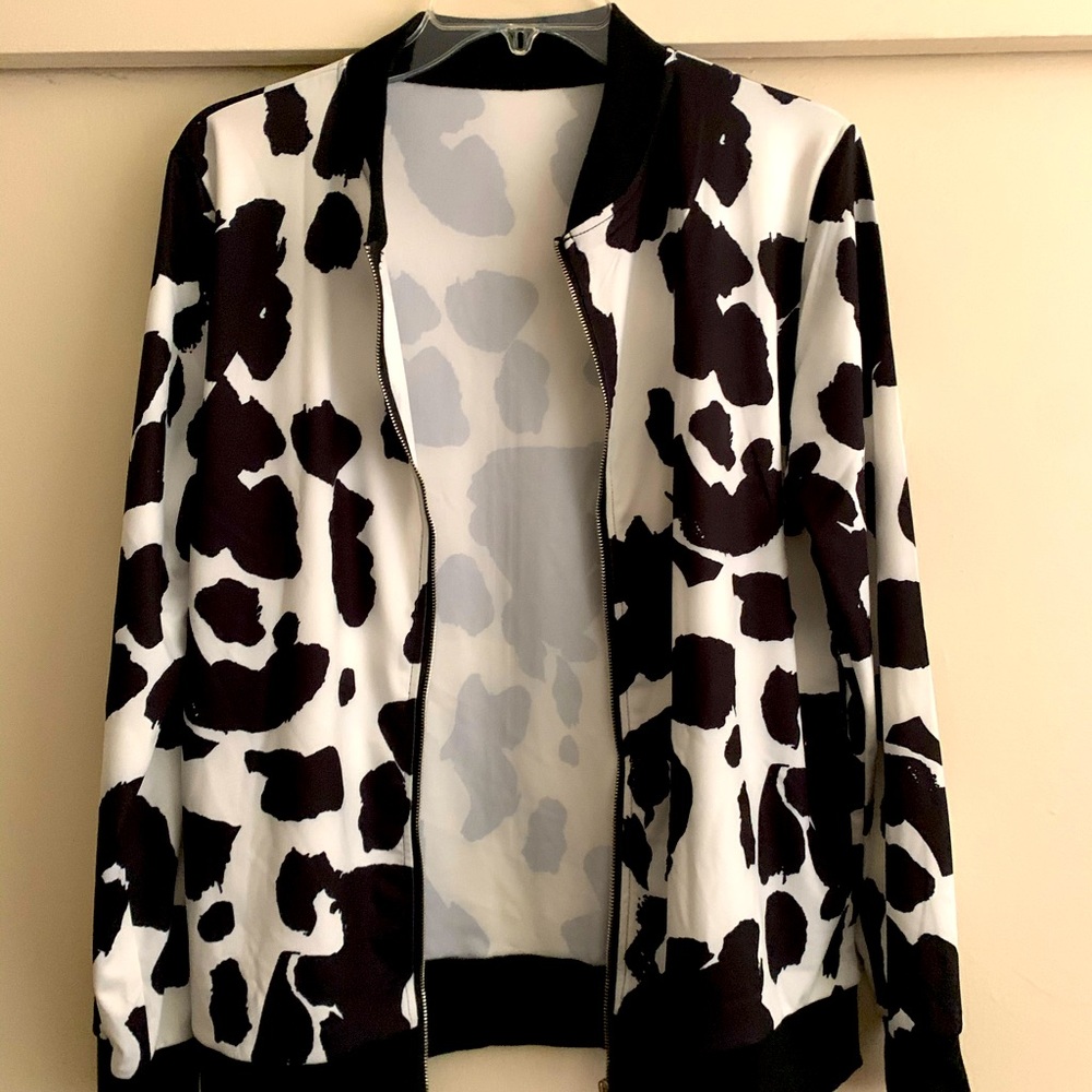 Sheep Goat Pattern Print Women Casual Bomber Jacket